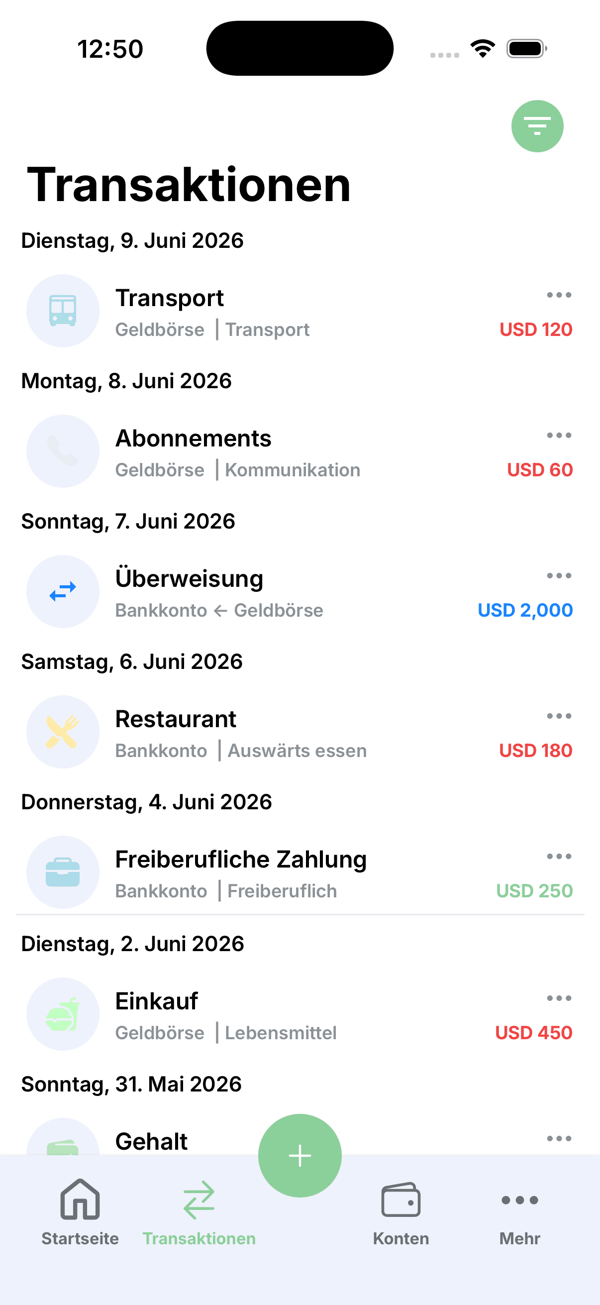 Transaktionsbildschirm